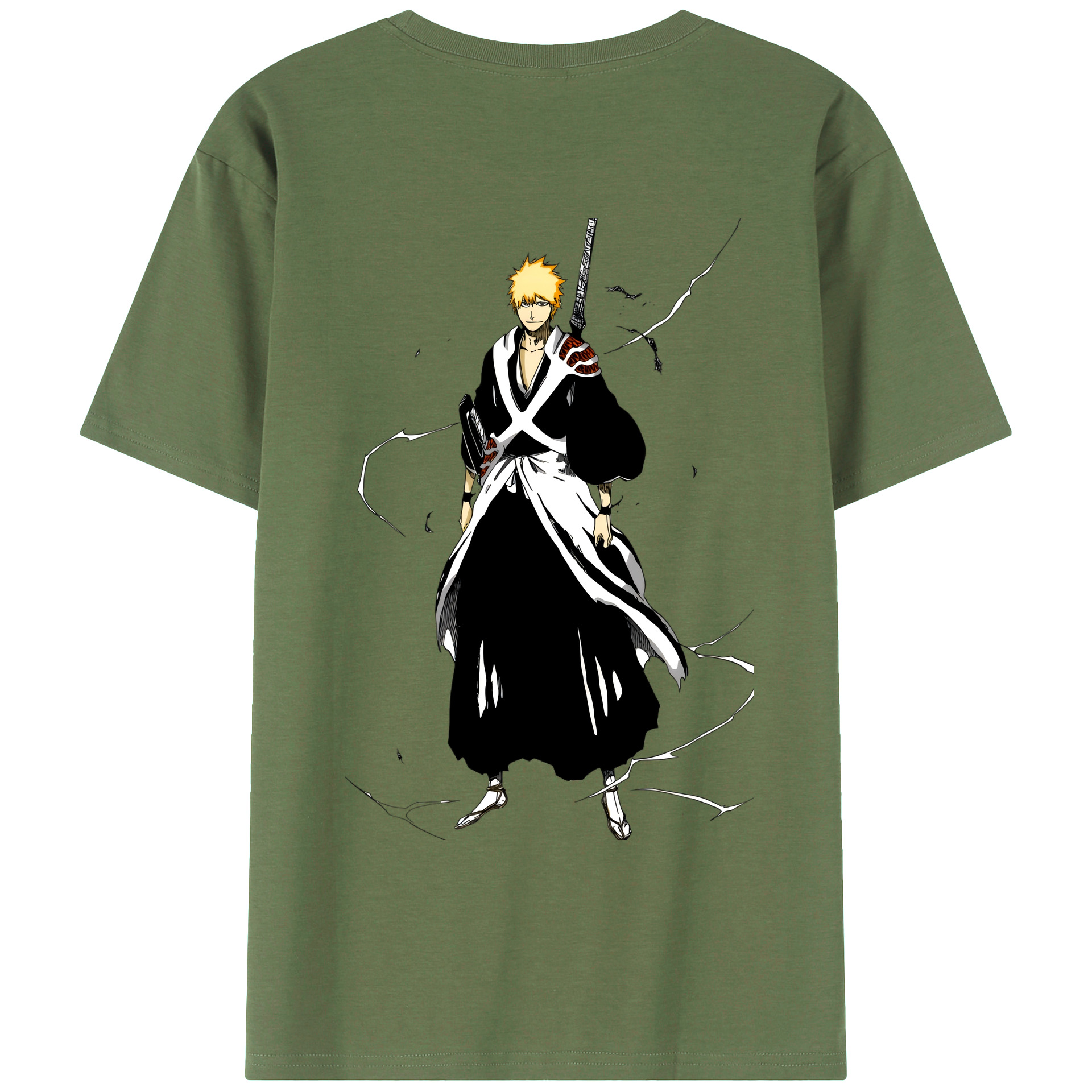 （画像用） ブリーチ 黒崎一護（くろさき いちご）BLEACH Kurosaki Ichigo 綿100％ メンズ半袖Tシャツ（バックプリント） 通気性